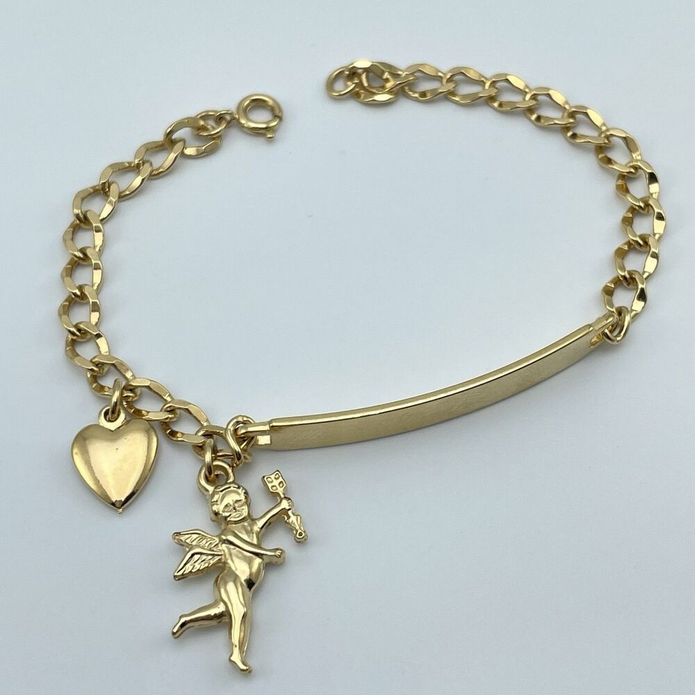 Speidel Ladies Gold Tone Chain Charm Bracelet Cupid Heart Love Valentines